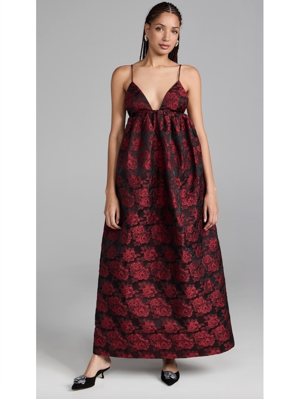 Ganni Botanical Jacquard Rose Long Strap Dress